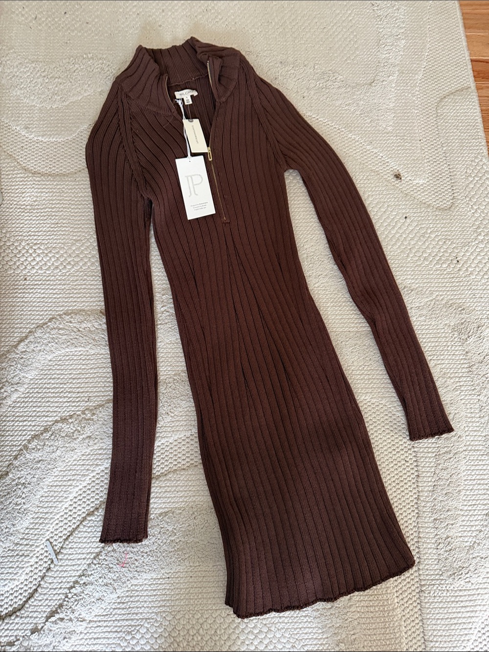 Pilcro Ribbed Zip-Front Long Sleeve Dress in Brown